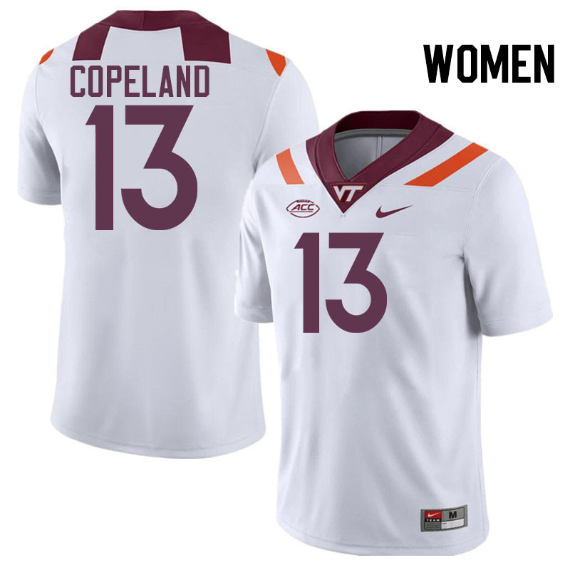 Women #13 Kemari Copeland Virginia Tech Hokies College Football Jerseys Stitched-White